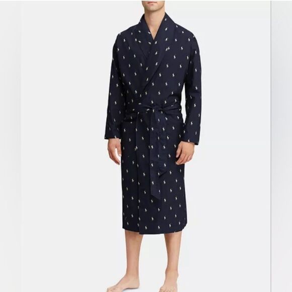 Men's Polo Player Bath Robe Size SMALL/MEDIUM all over print with belt - Picture 1 of 6